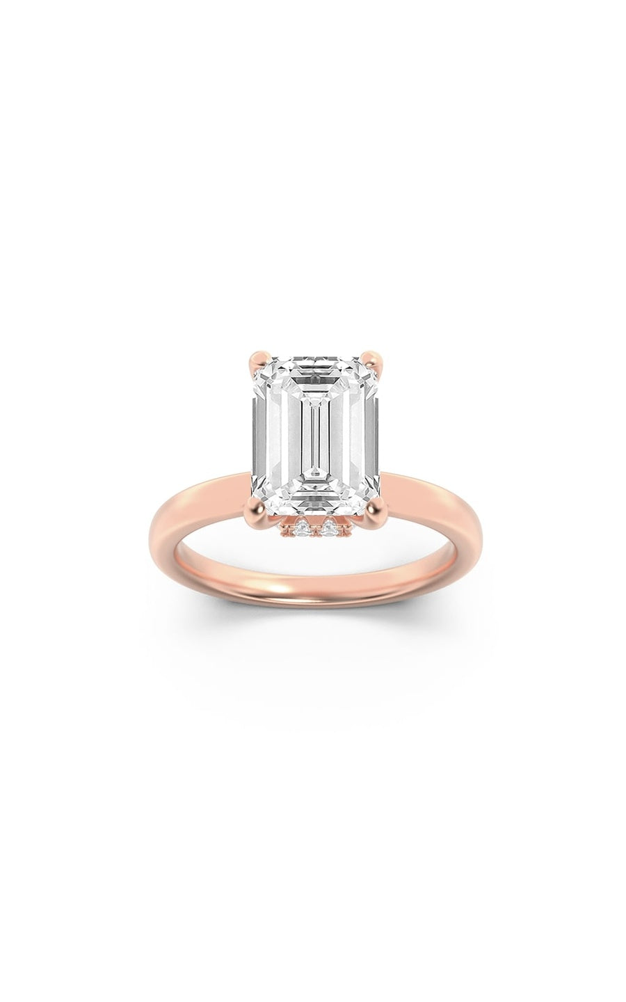 1Cttw Emerald Shaped Lab Grown Diamond (F/VS) Hidden Halo Plain Shank Engagement Ring in 14K Gold