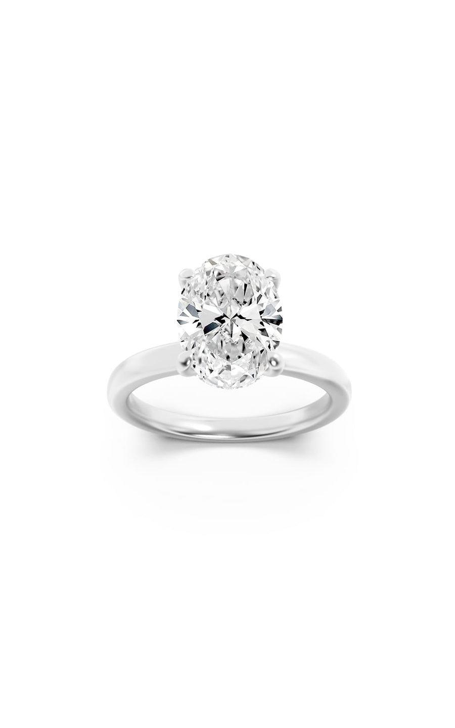 1Cttw Oval Shaped Lab Grown Diamond (F/VS) HiddenHalo Plain Shank Engagement Ring in 14K Gold