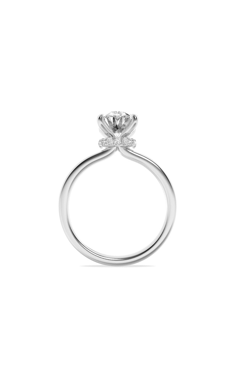 1CTW Oval Shaped Lab Grown Diamond (F/VS) Hidden Halo Plain Shank Engagement Ring in 14K Gold