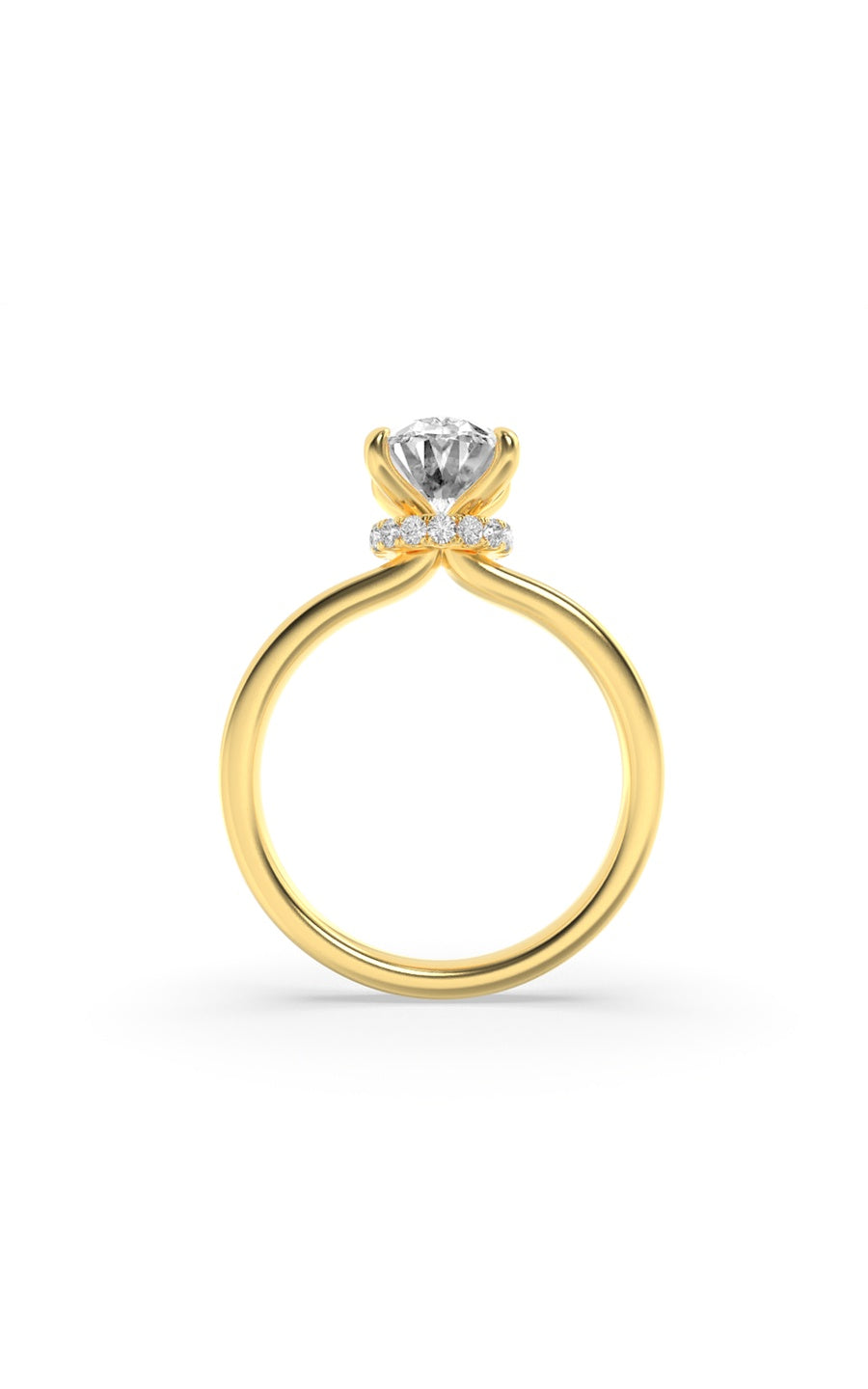 1Cttw Oval Shaped Lab Grown Diamond (F/VS) HiddenHalo Plain Shank Engagement Ring in 14K Gold