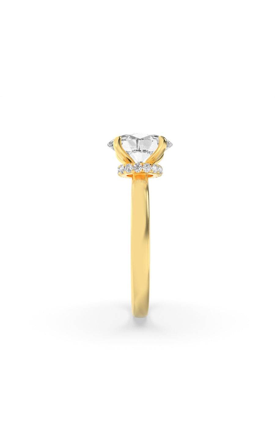 1Cttw Oval Shaped Lab Grown Diamond (F/VS) HiddenHalo Plain Shank Engagement Ring in 14K Gold