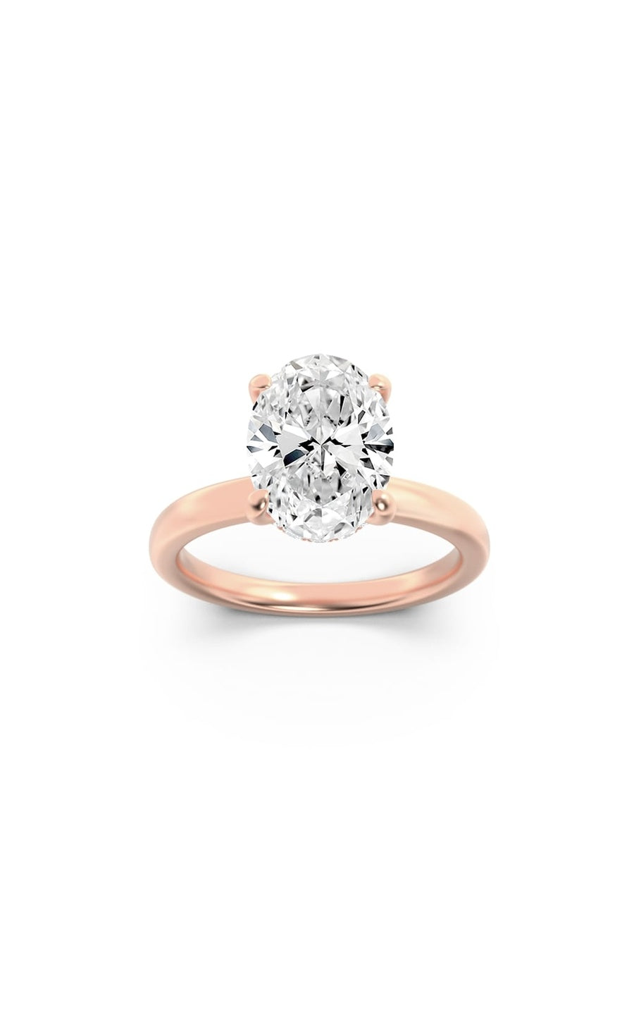 1Cttw Oval Shaped Lab Grown Diamond (F/VS) HiddenHalo Plain Shank Engagement Ring in 14K Gold