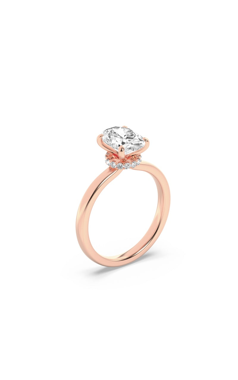 1CTW Oval Shaped Lab Grown Diamond (F/VS) Hidden Halo Plain Shank Engagement Ring in 14K Gold