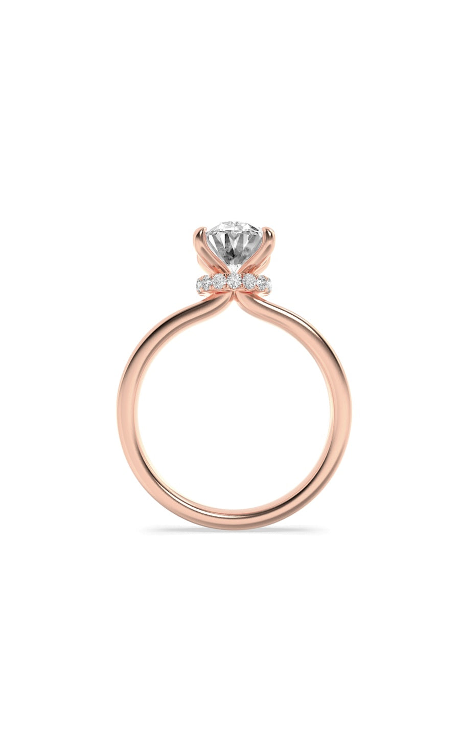 1Cttw Oval Shaped Lab Grown Diamond (F/VS) HiddenHalo Plain Shank Engagement Ring in 14K Gold