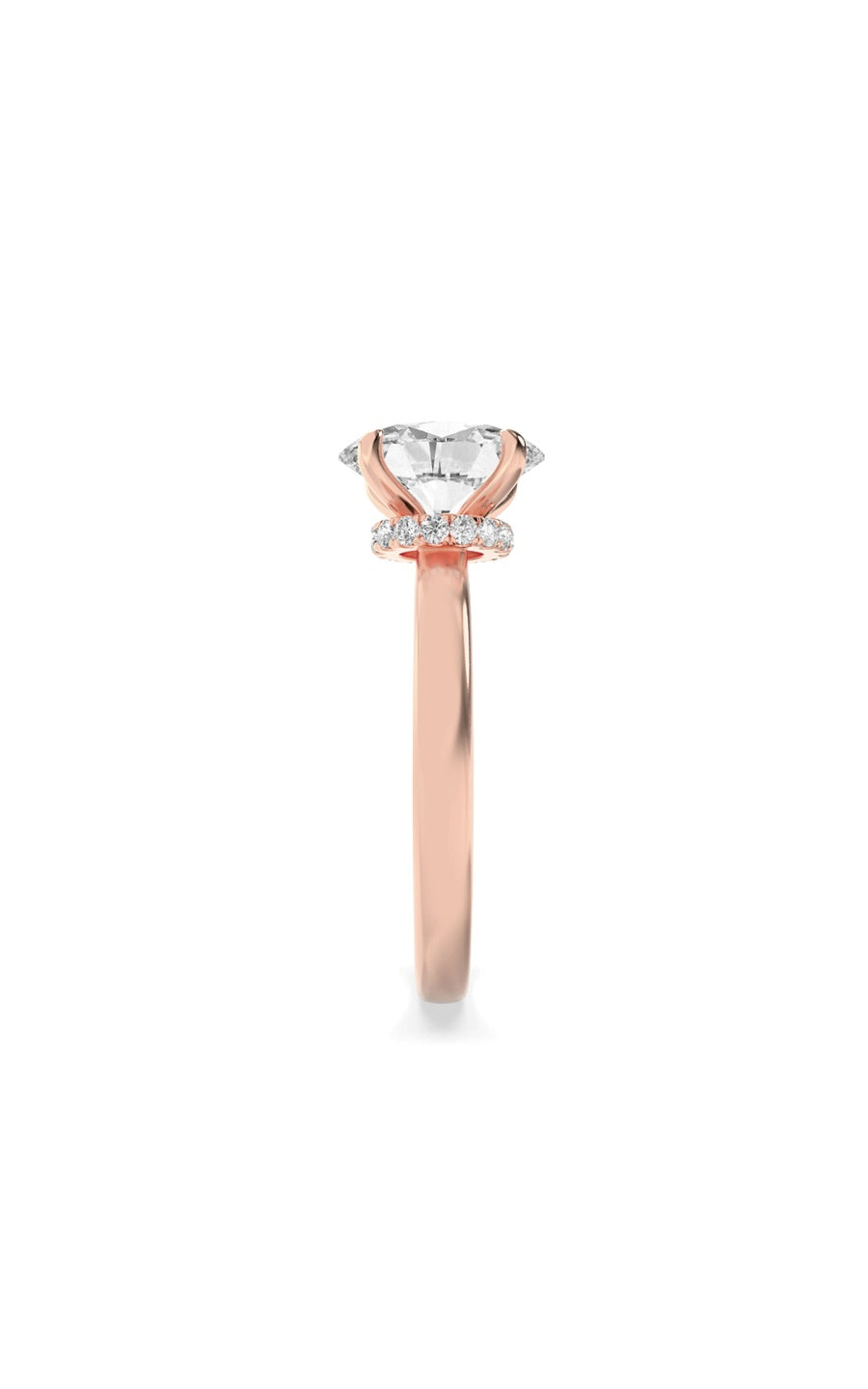 1Cttw Oval Shaped Lab Grown Diamond (F/VS) HiddenHalo Plain Shank Engagement Ring in 14K Gold