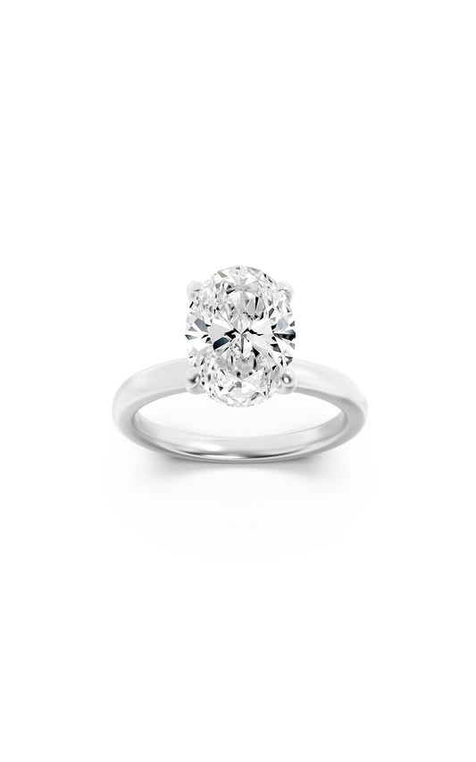 2Cttw Oval Shaped Lab Grown Diamond (F/VS) HiddenHalo Plain Shank Engagement Ring in 14K Gold