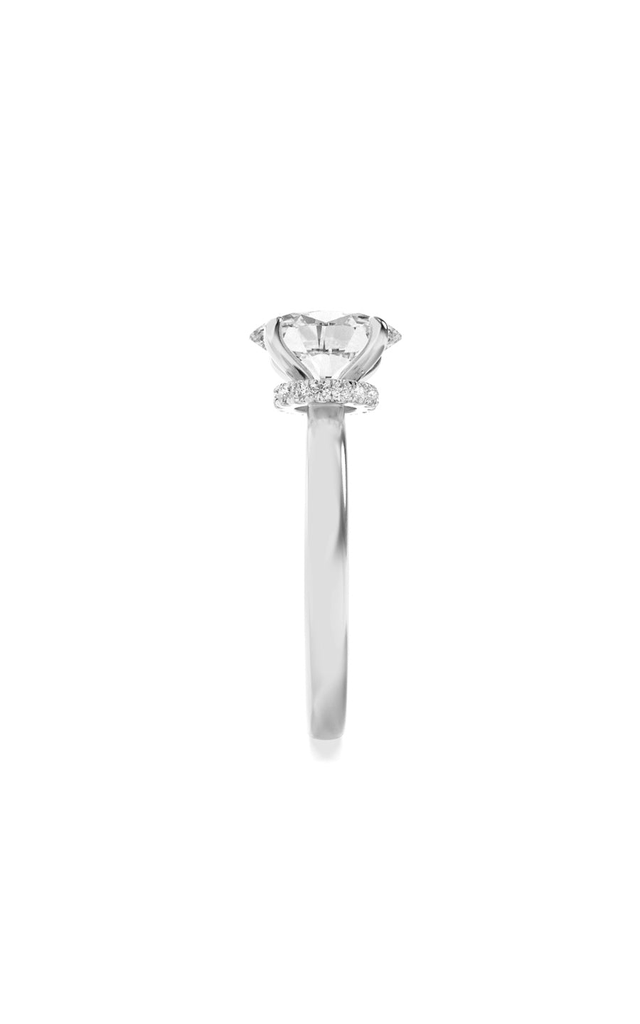 3Cttw Oval Shaped Lab Grown Diamond (F/VS) HiddenHalo Plain Shank Engagement Ring in 14K Gold