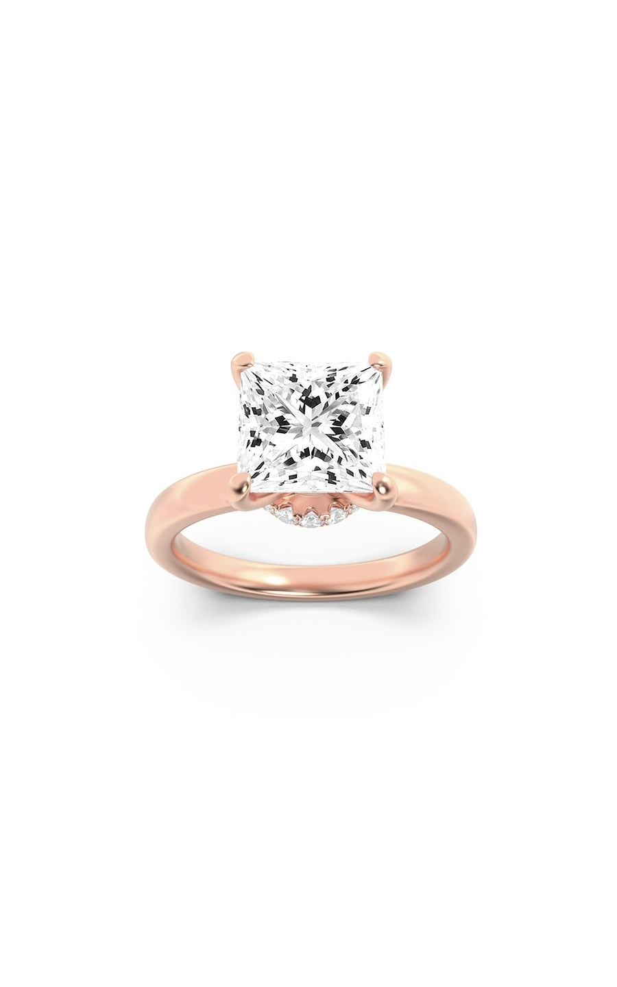 1Cttw Princess Shaped Lab Grown Diamond (F/VS) Hidden Halo Plain Shank Engagement Ring in 14K Gold