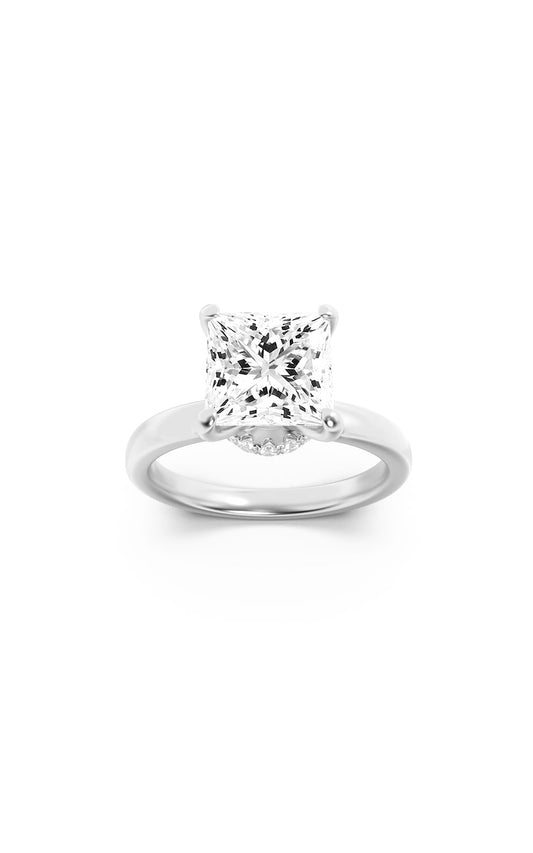 2Cttw Princess Shaped Lab Grown Diamond (F/VS) Hidden Halo Plain Shank Engagement Ring in 14K Gold