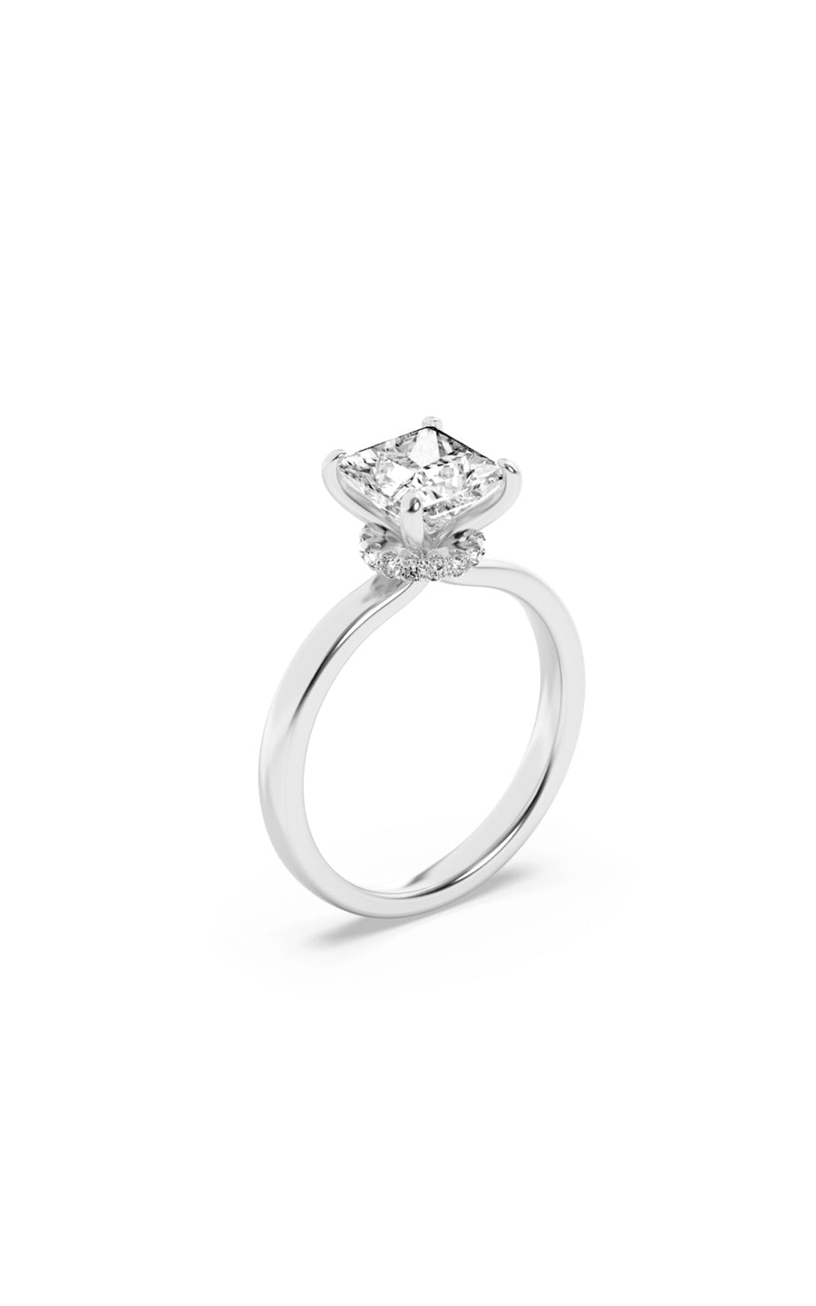 2Cttw Princess Shaped Lab Grown Diamond (F/VS) Hidden Halo Plain Shank Engagement Ring in 14K Gold
