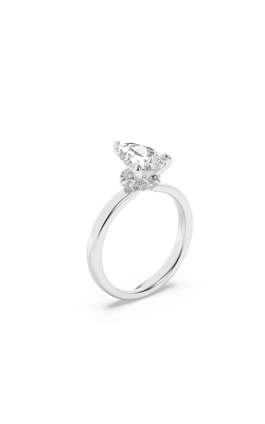 3Cttw Pear Shaped Lab Grown Diamond (F/VS) HiddenHalo Plain Shank Engagement Ring in 14K Gold