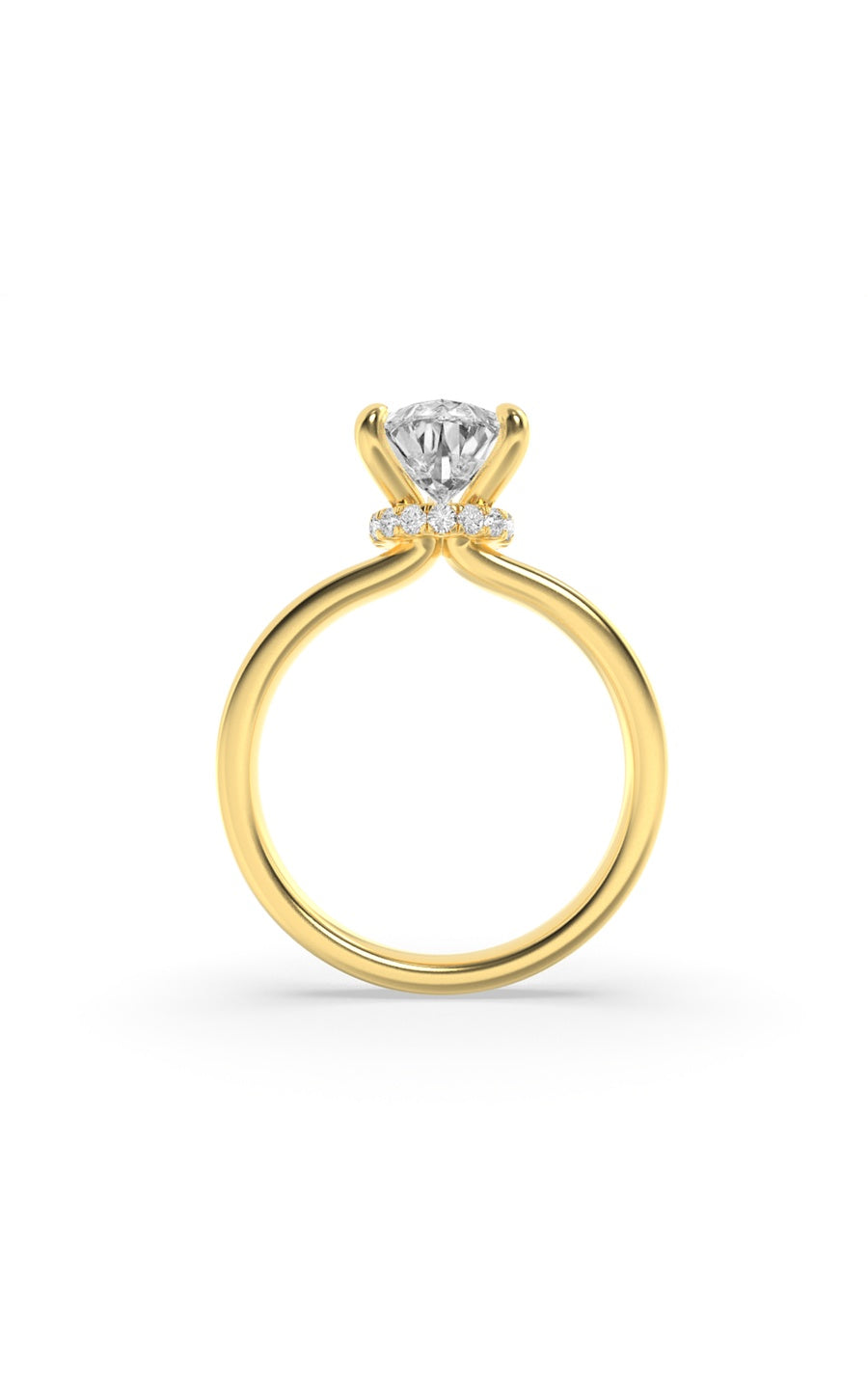 3Cttw Pear Shaped Lab Grown Diamond (F/VS) HiddenHalo Plain Shank Engagement Ring in 14K Gold