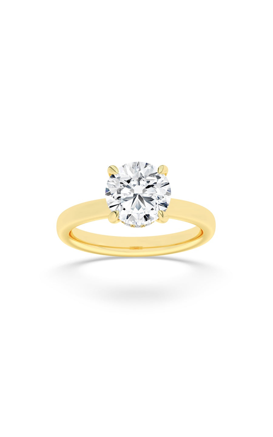 1Cttw Round Shaped Lab Grown Diamond (F/VS) HiddenHalo Plain Shank Engagement Ring in 14K Gold