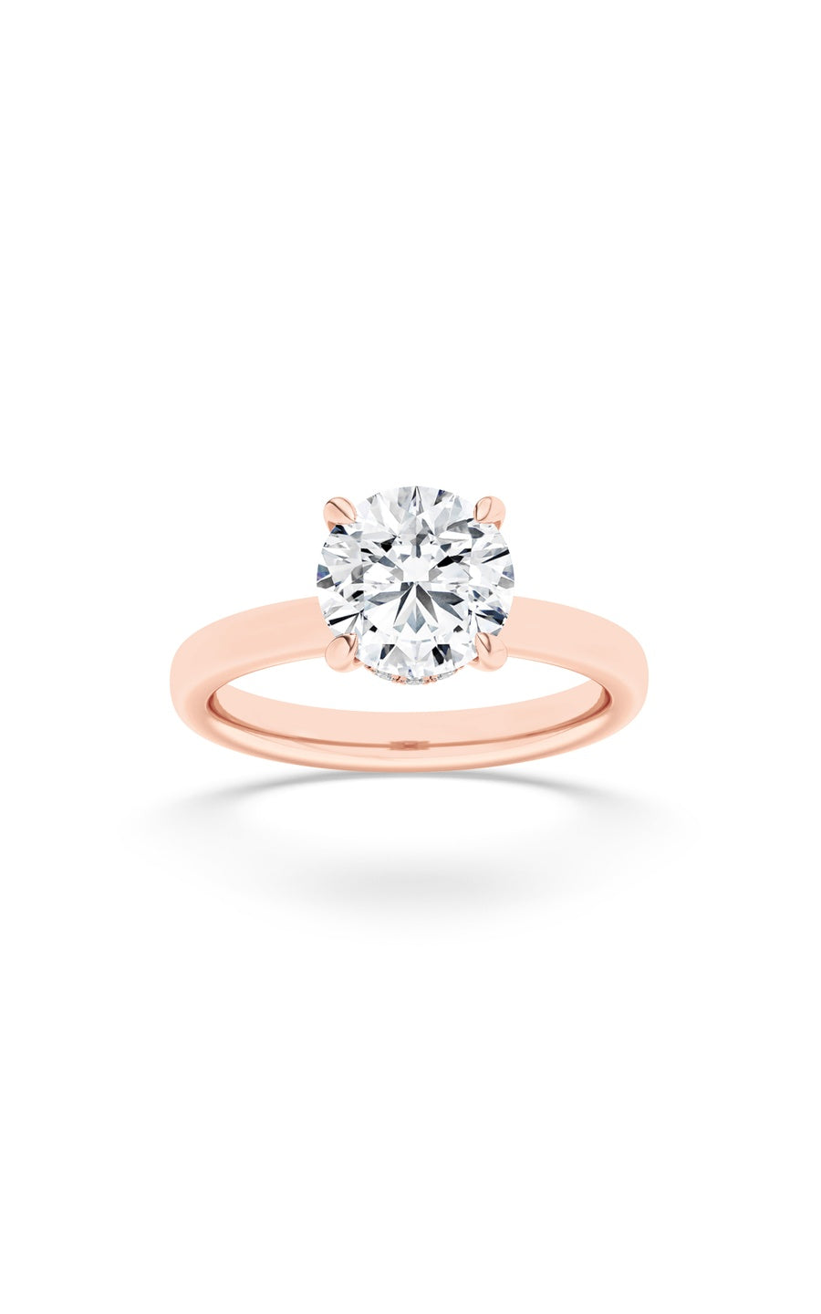 1Cttw Round Shaped Lab Grown Diamond (F/VS) HiddenHalo Plain Shank Engagement Ring in 14K Gold