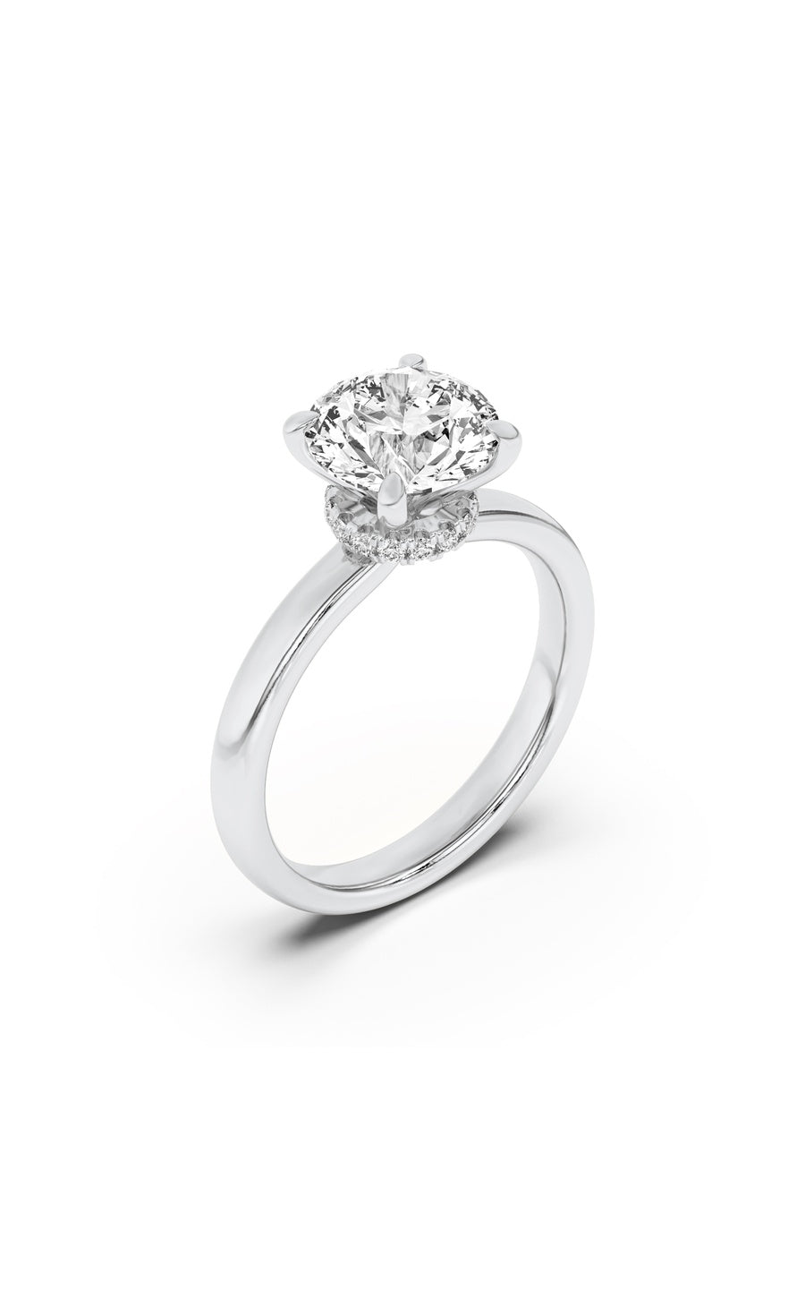 1.5Cttw Round Shaped Lab Grown Diamond (F/VS) Hidden Halo Plain Shank Engagement Ring in 14K Gold
