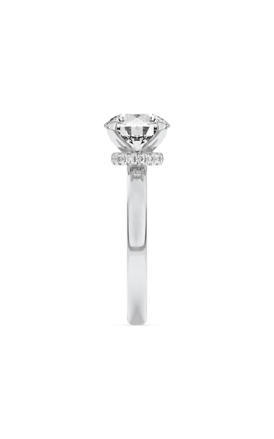 1.5Cttw Round Shaped Lab Grown Diamond (F/VS) Hidden Halo Plain Shank Engagement Ring in 14K Gold