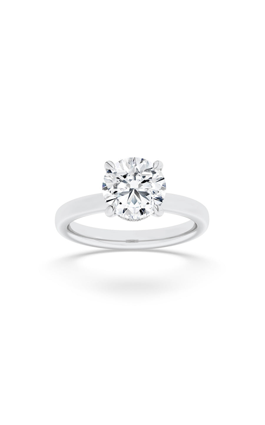 2Cttw Round Shaped Lab Grown Diamond (F/VS) HiddenHalo Plain Shank Engagement Ring in 14K Gold