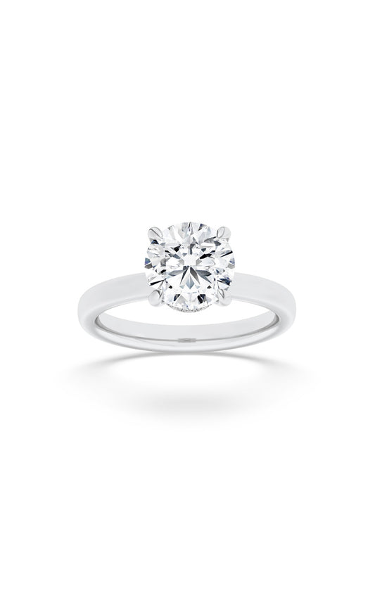 2Cttw Round Shaped Lab Grown Diamond (F/VS) HiddenHalo Plain Shank Engagement Ring in 14K Gold