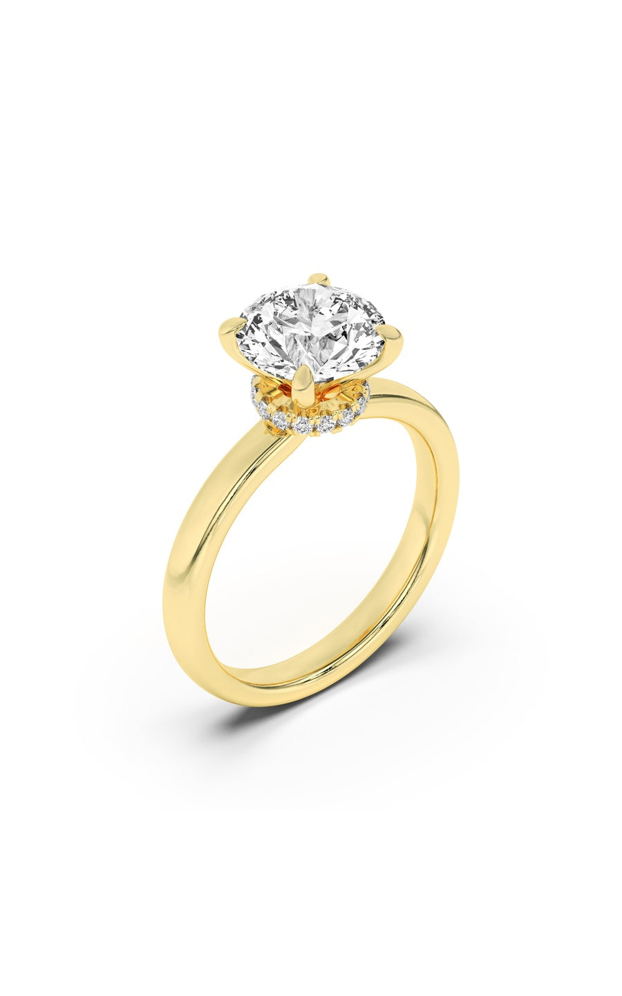 2Cttw Round Shaped Lab Grown Diamond (F/VS) HiddenHalo Plain Shank Engagement Ring in 14K Gold