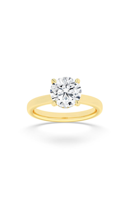 2.5Cttw Round Shaped Lab Grown Diamond (F/VS) Hidden Halo Plain Shank Engagement Ring in 14K Gold