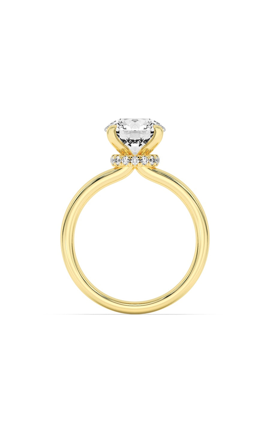 3Cttw Round Shaped Lab Grown Diamond (F/VS) Hidden Halo Plain Shank Engagement Ring in 14K Gold