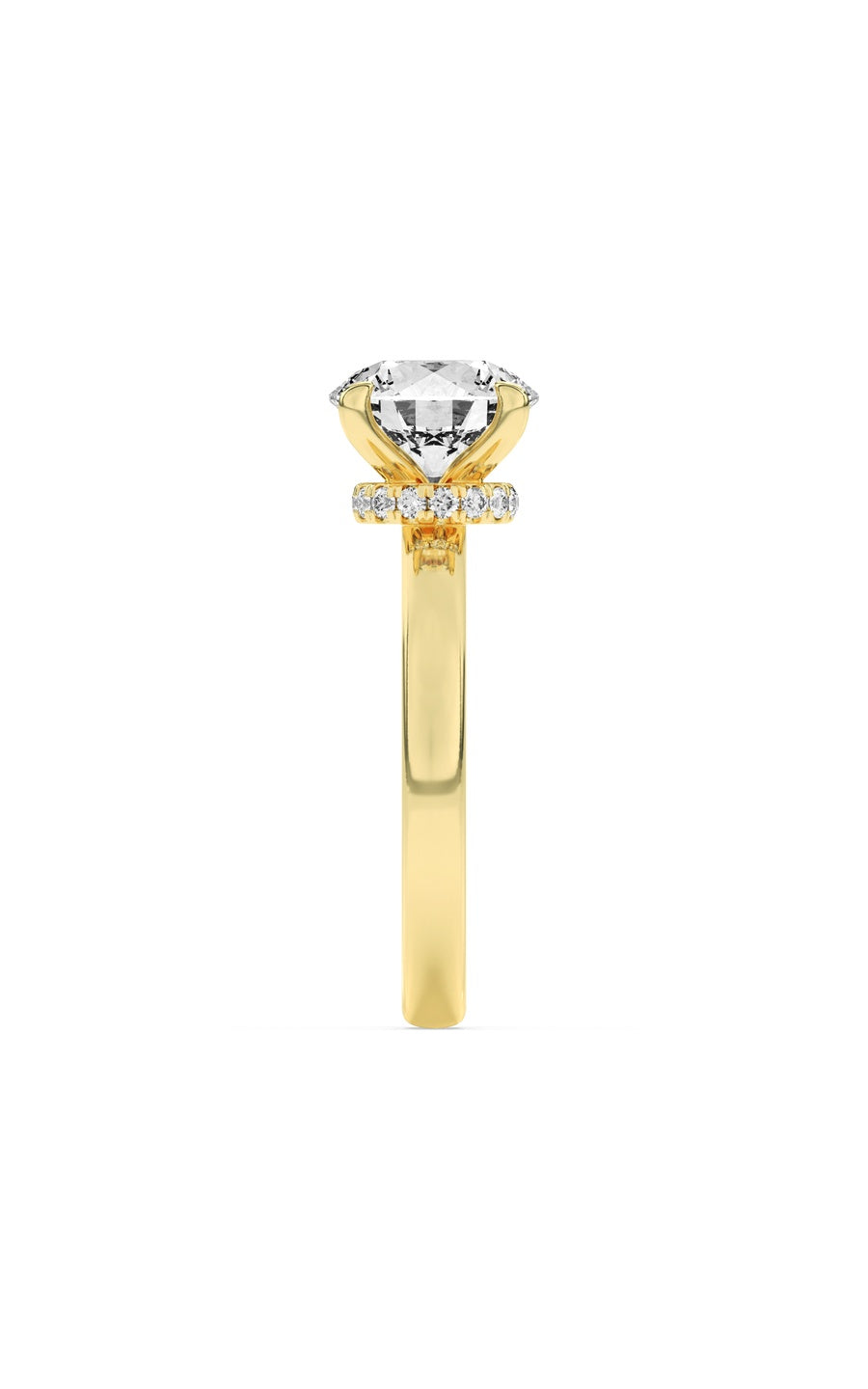 3Cttw Round Shaped Lab Grown Diamond (F/VS) Hidden Halo Plain Shank Engagement Ring in 14K Gold