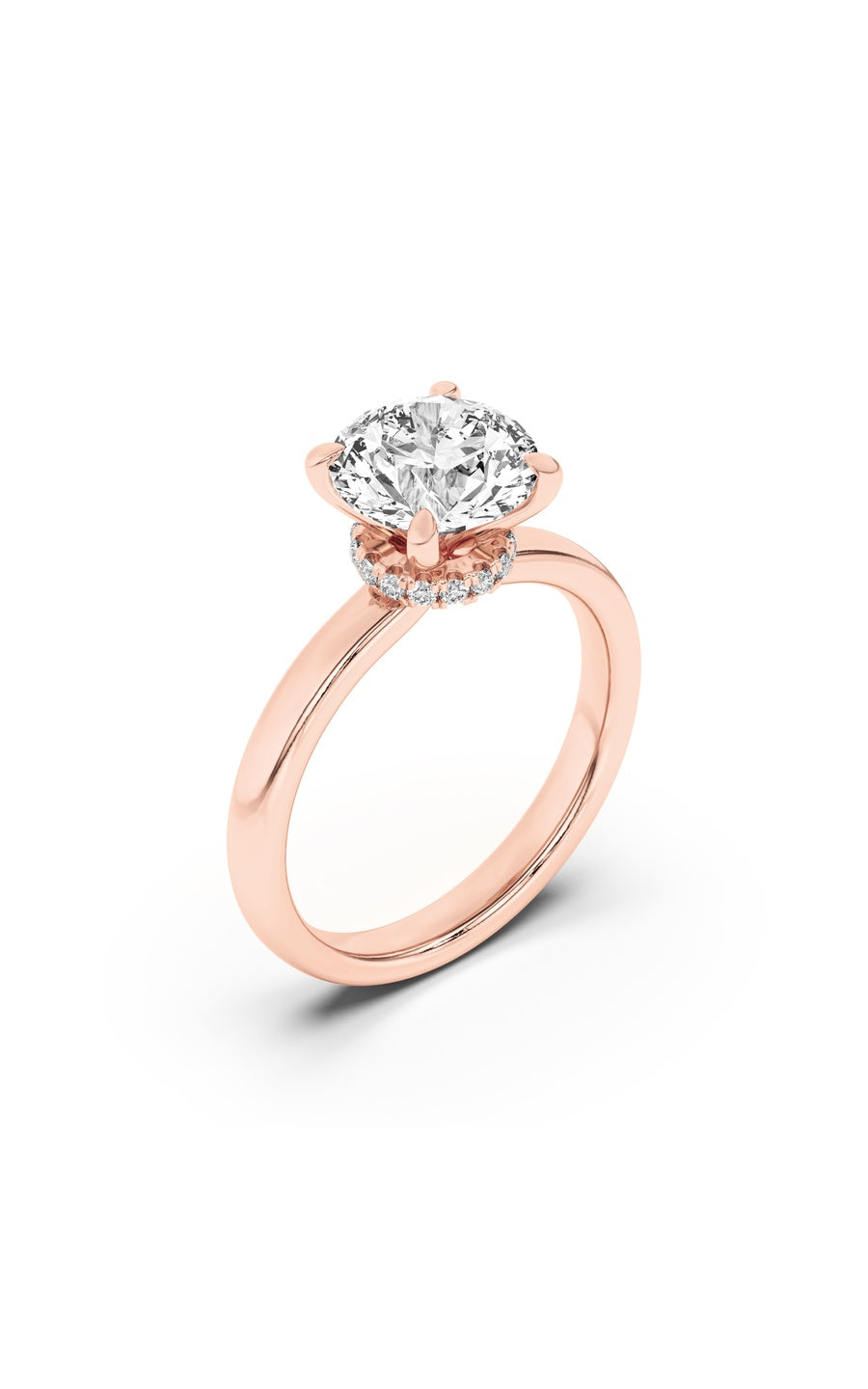3Cttw Round Shaped Lab Grown Diamond (F/VS) HiddenHalo Plain Shank Engagement Ring in 14K Gold