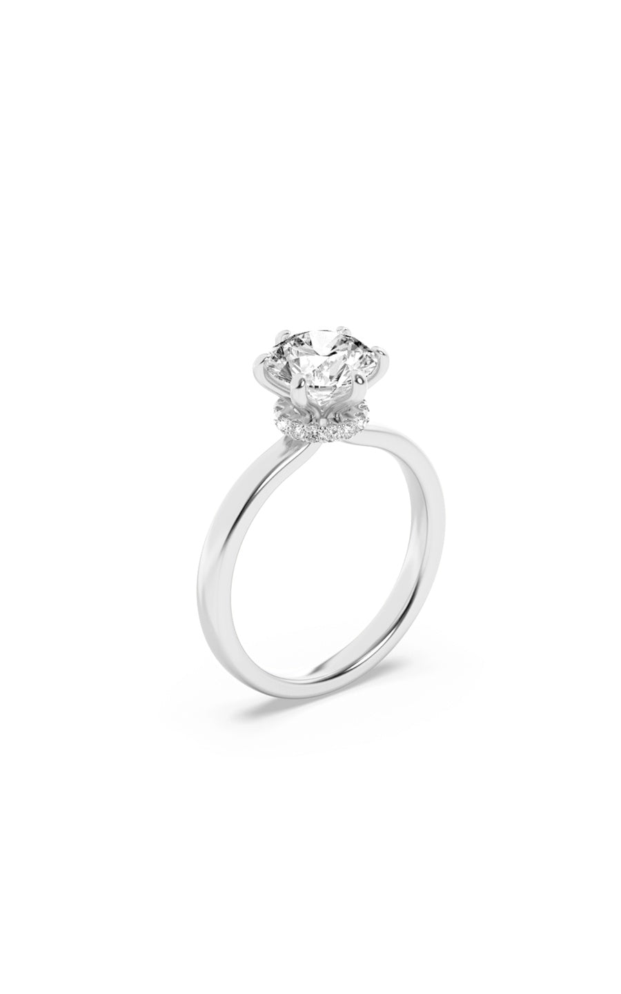 2Cttw Round Shaped Lab Grown Diamond (F/VS) HiddenHalo Plain Shank Engagement Ring in 14K Gold