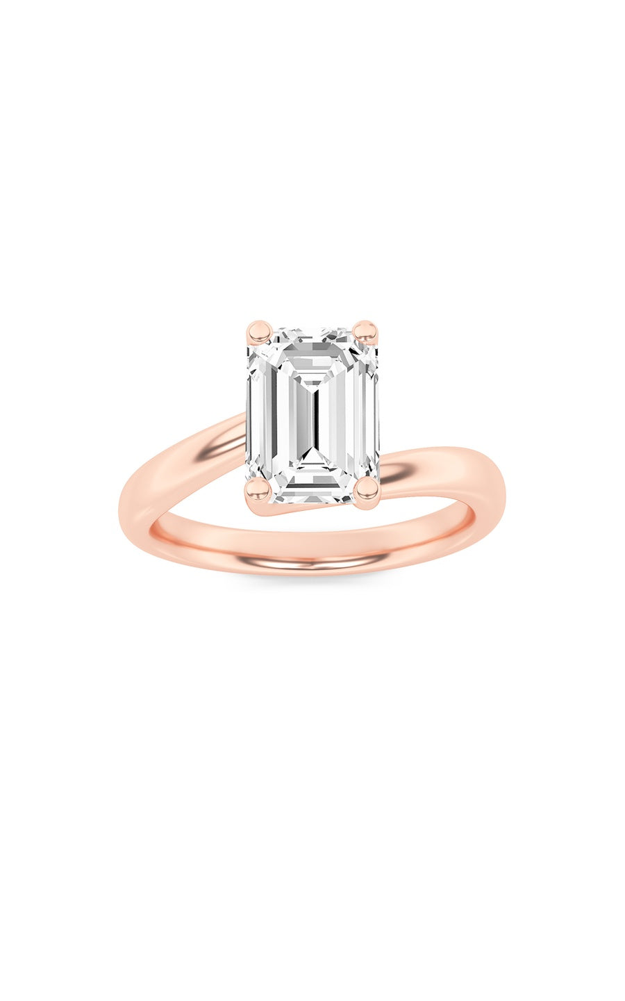 2Cttw Emerald Shaped Lab Grown Diamond (F/VS) Bypass Shank Engagement Ring in 14K Gold