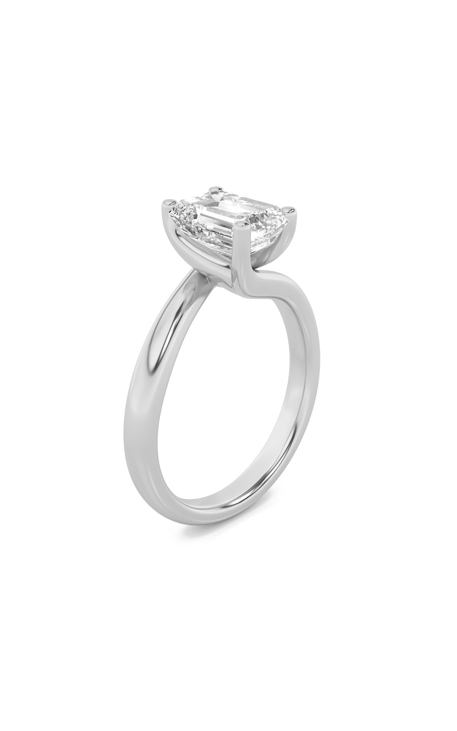 3Cttw Emerald Shaped Lab Grown Diamond (F/VS) Bypass Shank Engagement Ring in 14K Gold
