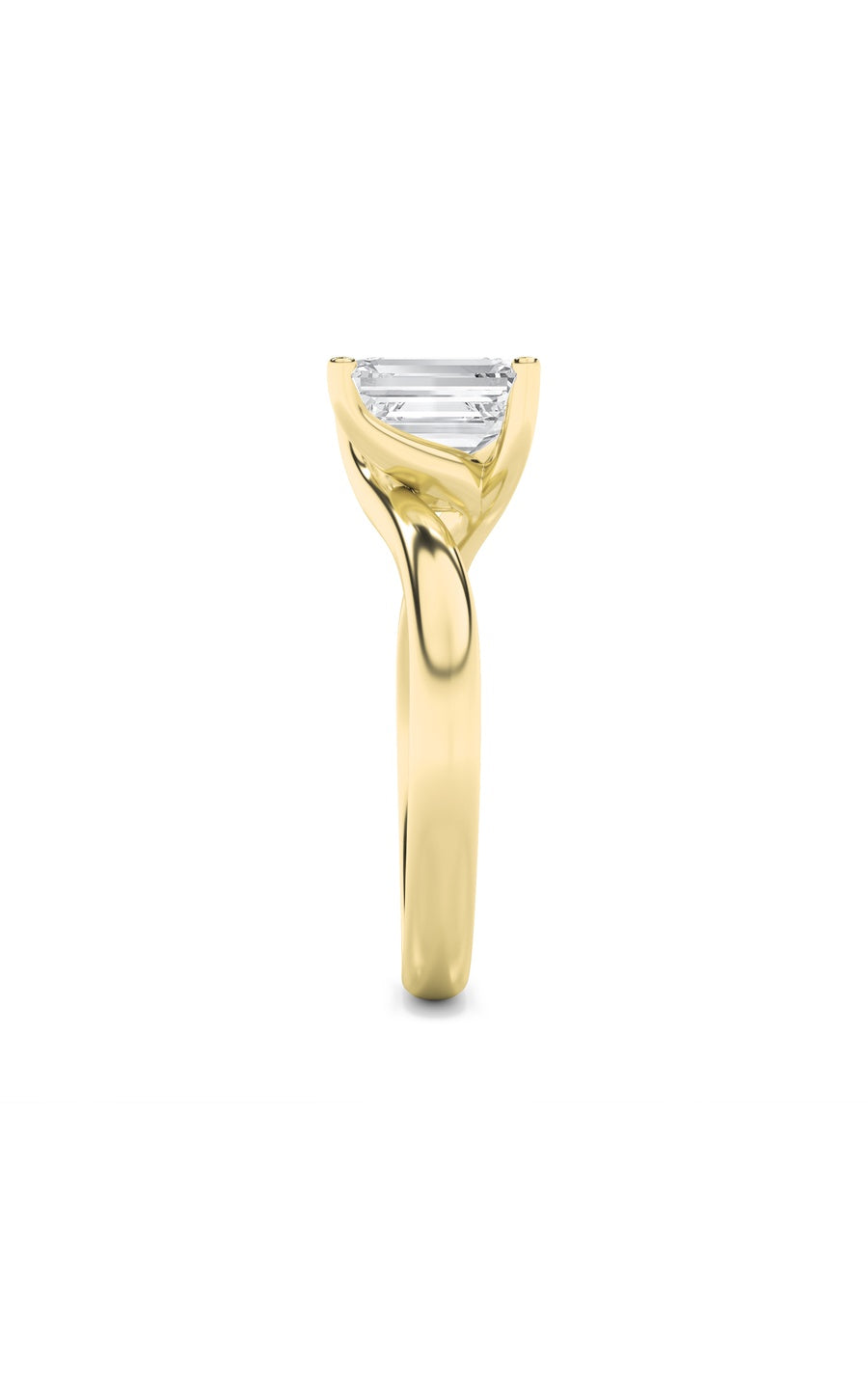 3Cttw Emerald Shaped Lab Grown Diamond (F/VS) Bypass Shank Engagement Ring in 14K Gold