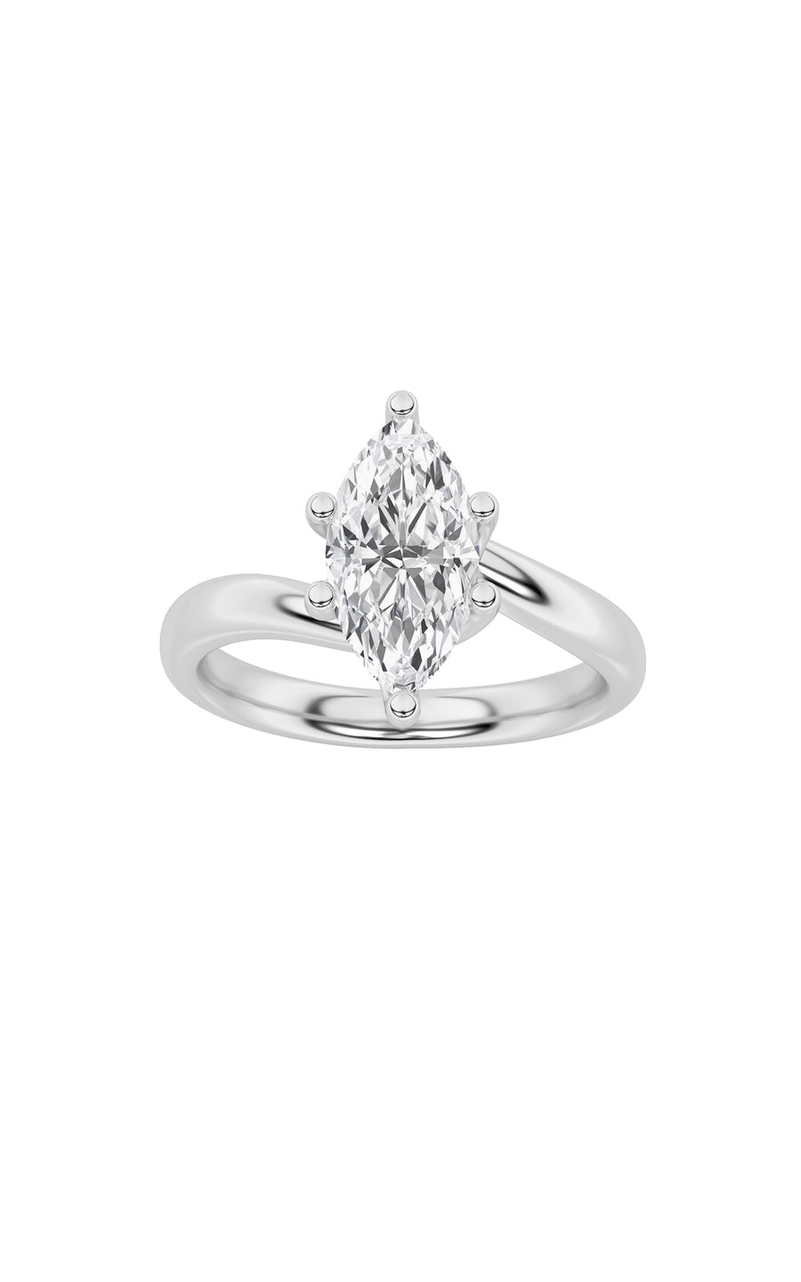 1Cttw Marquise Shaped Lab Grown Diamond (F/VS) Bypass Shank Engagement Ring in 14K Gold