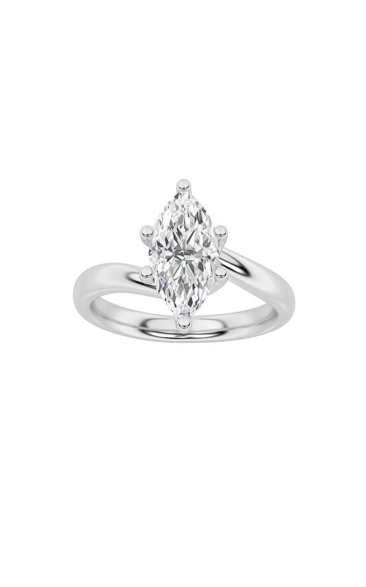 1Cttw Marquise Shaped Lab Grown Diamond (F/VS) Bypass Shank Engagement Ring in 14K Gold