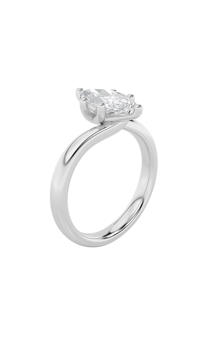 1Cttw Marquise Shaped Lab Grown Diamond (F/VS) Bypass Shank Engagement Ring in 14K Gold