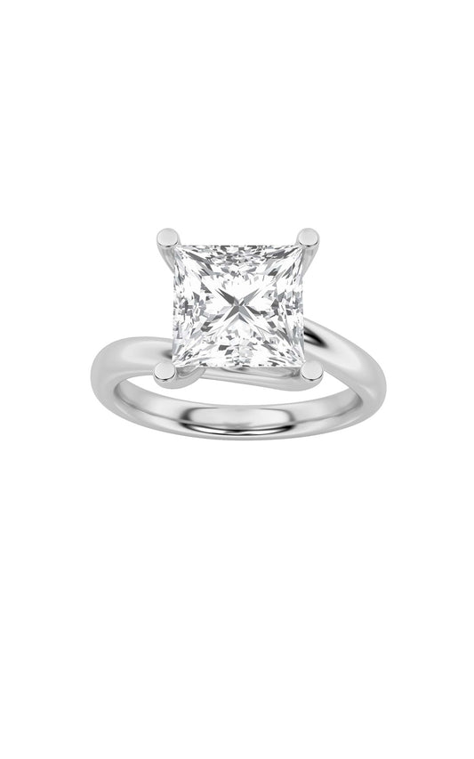 3Cttw Princess Shaped Lab Grown Diamond (F/VS) Bypass Shank Engagement Ring in 14K Gold
