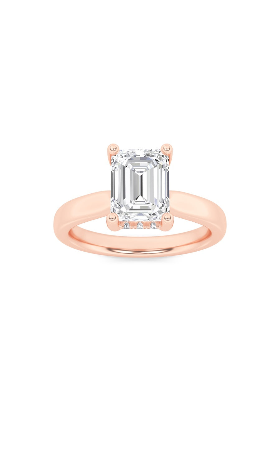 2Cttw Emerald Shaped Lab Grown Diamond (F/VS) Hidden Halo Cathedral Shank Engagement Ring in 14K Gold