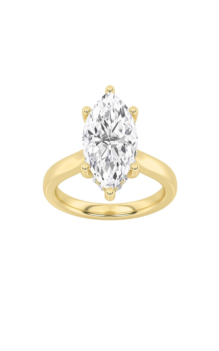 1Cttw Marquise Shaped Lab Grown Diamond (F/VS) Hidden Halo Cathedral Shank Engagement Ring in 14K Gold