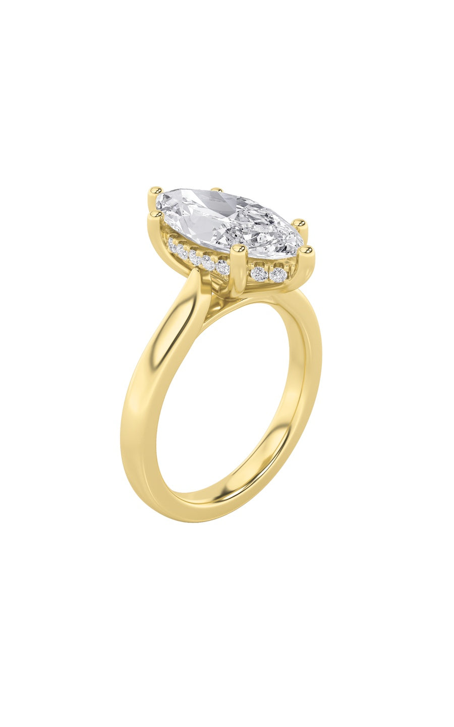 1Cttw Marquise Shaped Lab Grown Diamond (F/VS) Hidden Halo Cathedral Shank Engagement Ring in 14K Gold