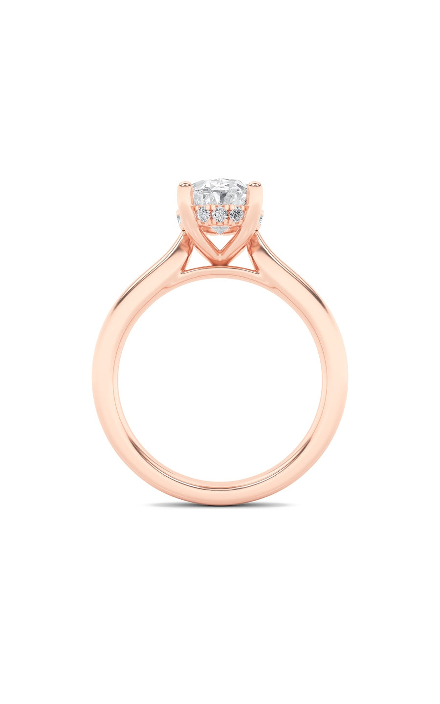 1Cttw Oval Shaped Lab Grown Diamond (F/VS) HiddenHalo Cathedral Shank Engagement Ring in 14K Gold