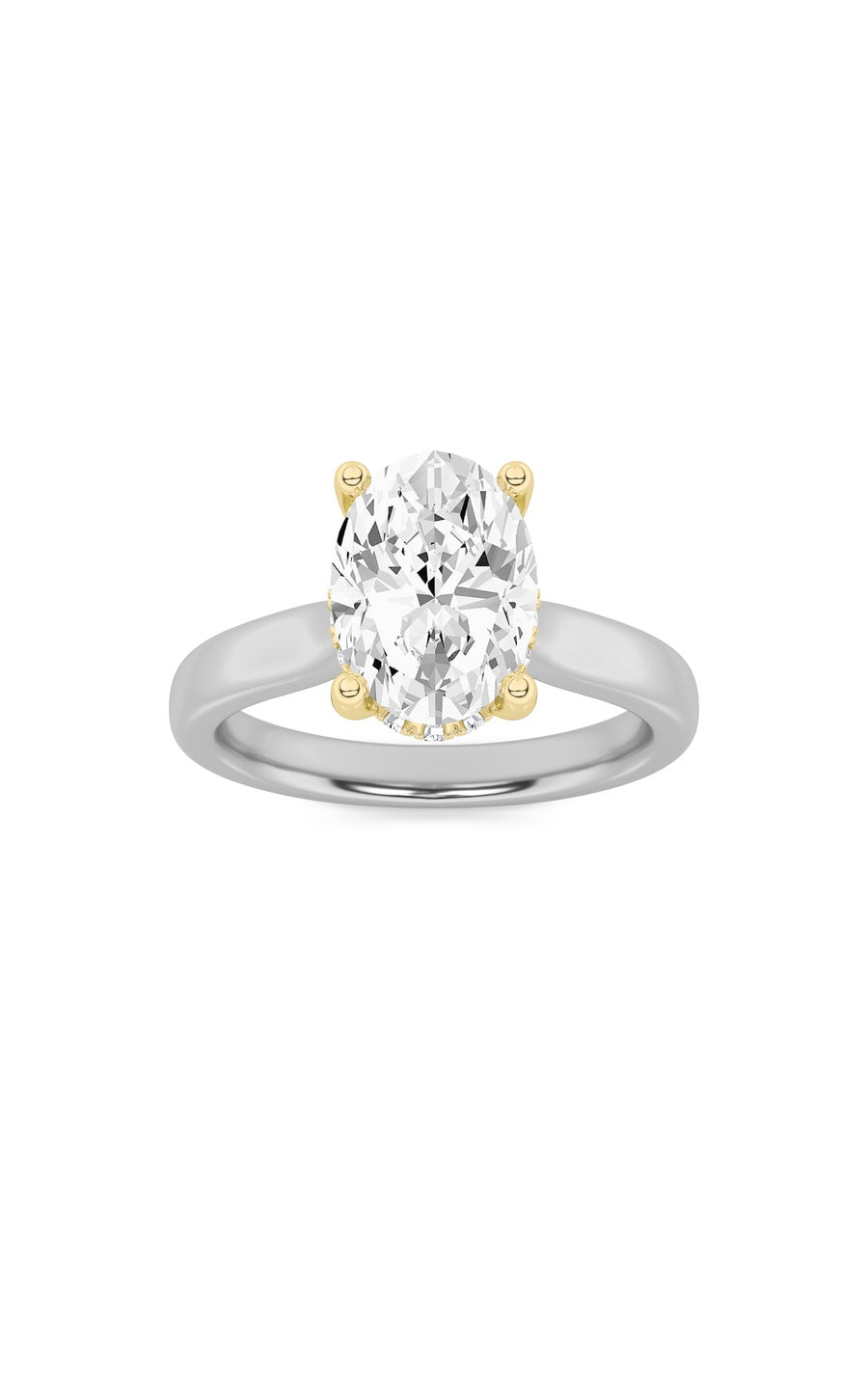 1Cttw Oval Shaped Lab Grown Diamond (F/VS) HiddenHalo Cathedral Shank Engagement Ring in 14K Gold