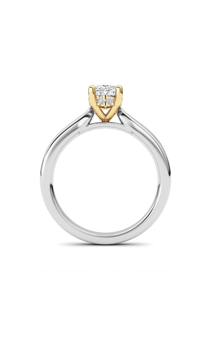 1Cttw Oval Shaped Lab Grown Diamond (F/VS) HiddenHalo Cathedral Shank Engagement Ring in 14K Gold