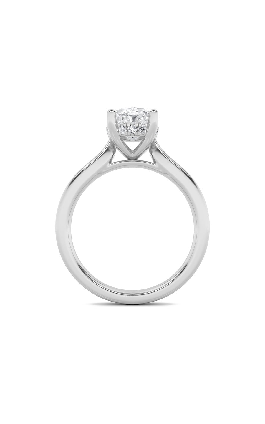 1.5Cttw Oval Shaped Lab Grown Diamond (F/VVS) Hidden Halo Cathedral Shank Engagement Ring in 14K Gold