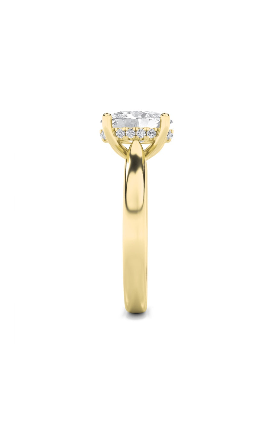 2Cttw Oval Shaped Lab Grown Diamond (F/VS) HiddenHalo Cathedral Shank Engagement Ring in 14K Gold
