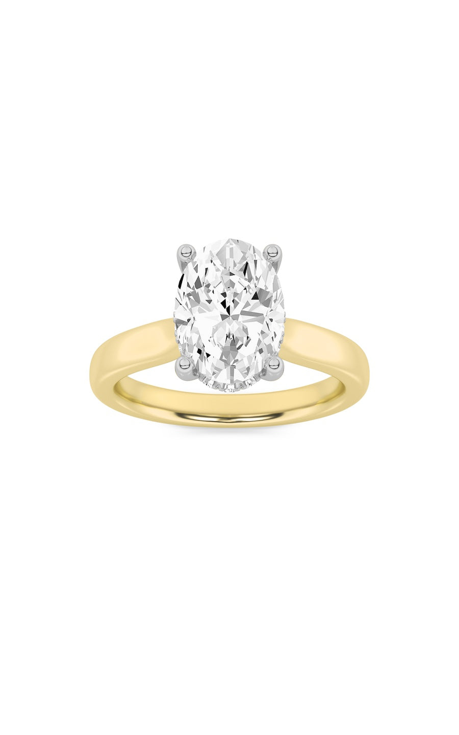 2Cttw Oval Shaped Lab Grown Diamond (F/VS) HiddenHalo Cathedral Shank Engagement Ring in 14K Gold