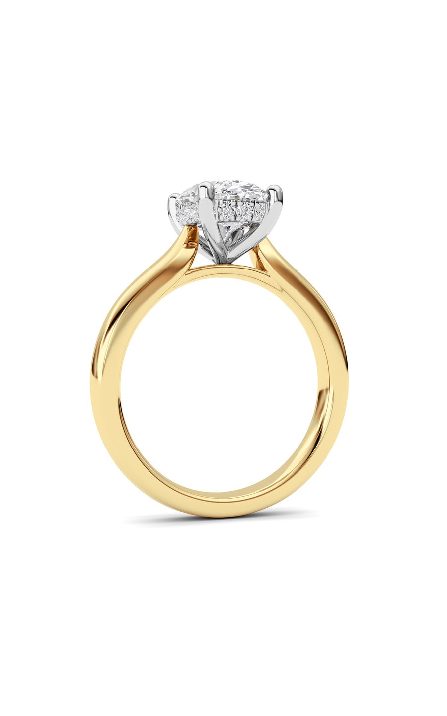 2Cttw Oval Shaped Lab Grown Diamond (F/VS) HiddenHalo Cathedral Shank Engagement Ring in 14K Gold