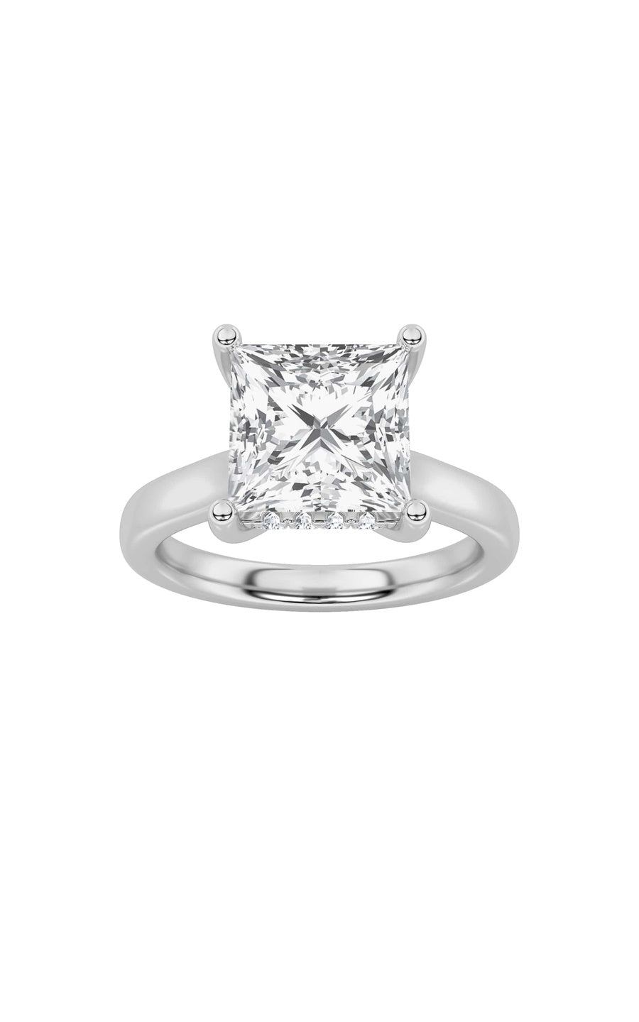 1Cttw Princess Shaped Lab Grown Diamond (F/VS) Hidden Halo Cathedral Shank Engagement Ring in 14K Gold