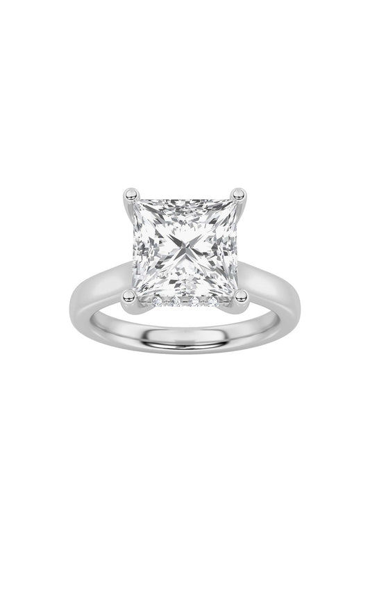 1Cttw Princess Shaped Lab Grown Diamond (F/VS) Hidden Halo Cathedral Shank Engagement Ring in 14K Gold