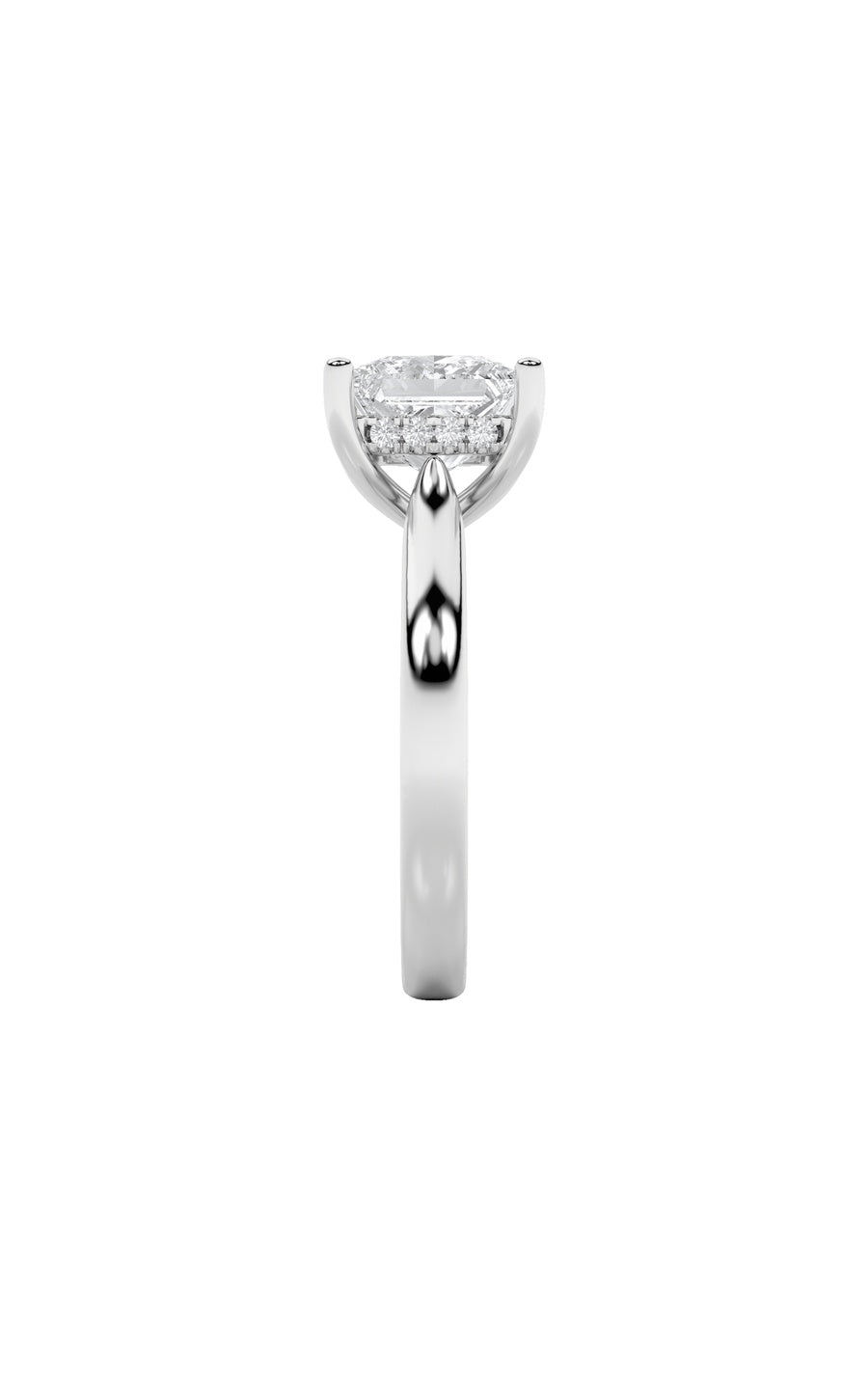1Cttw Princess Shaped Lab Grown Diamond (F/VS) Hidden Halo Cathedral Shank Engagement Ring in 14K Gold