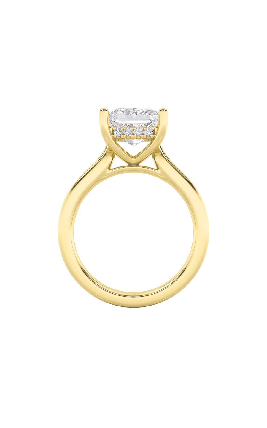 1Cttw Princess Shaped Lab Grown Diamond (F/VS) Hidden Halo Cathedral Shank Engagement Ring in 14K Gold