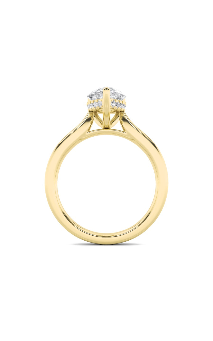 1Cttw Pear Shaped Lab Grown Diamond (F/VS) HiddenHalo Cathedral Shank Engagement Ring in 14K Gold